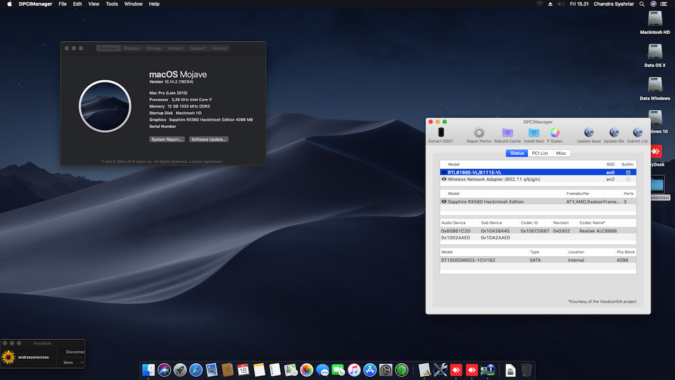 Success Hackintosh macOS Mojave 10.14.2 Build 18C54 at Asus P8H61-MLX + Intel Core i7 2600 + Sapphire RX560
